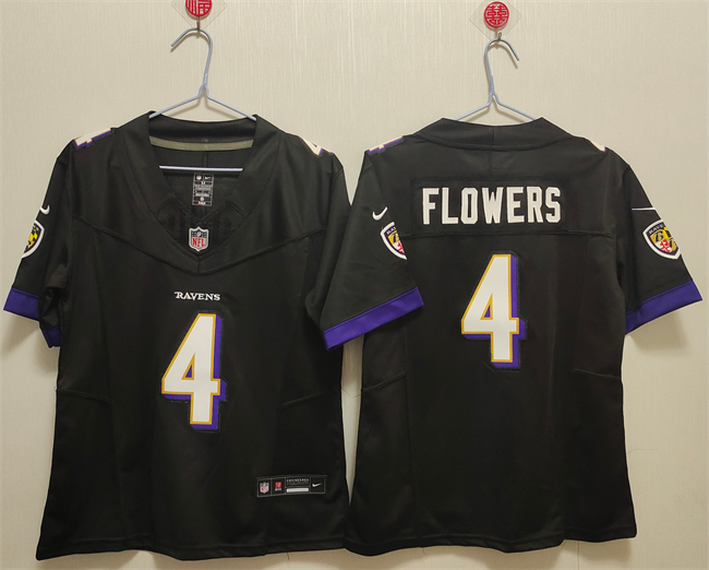Women's Baltimore Ravens #4 Zay Flowers Black Vapor Football Jersey(Run Small) Women's Baltimore Ravens #4 Zay Flowers Black Vapor Football Jersey(Run Small)