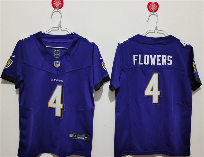 Women's Baltimore Ravens #4 Zay Flowers Purple Vapor Football Jersey(Run Small) Women's Baltimore Ravens #4 Zay Flowers Purple Vapor Football Jersey(Run Small)