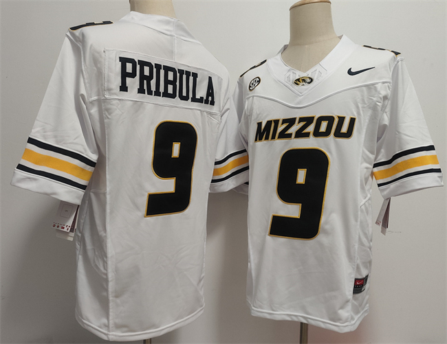Men's Missouri Tigers #9 Beau Pribula F.U.S.E. White Rose Bowl Patch Stitched Jersey Men's Missouri Tigers #9 Beau Pribula F.U.S.E. White Rose Bowl Patch Stitched Jersey