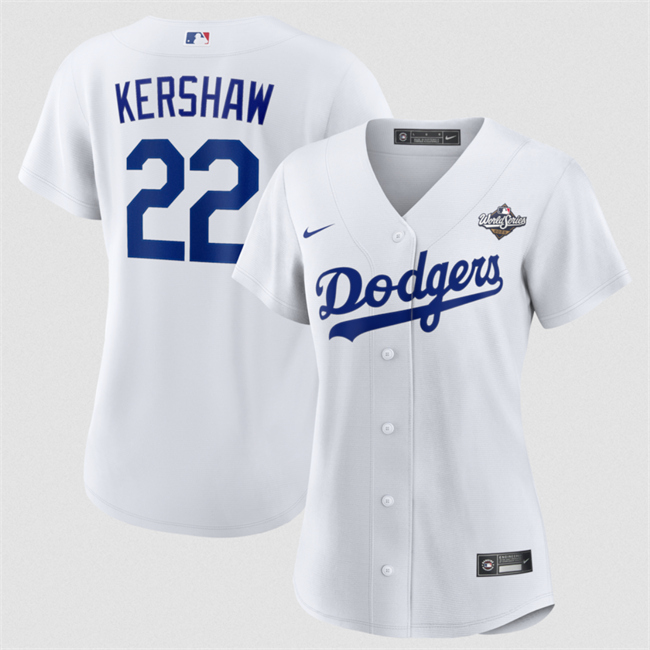 Women's Los Angeles Dodgers #22 Clayton Kershaw White 2025 World Series Home Cool Base Stitched Baseball Jersey(Run Small)