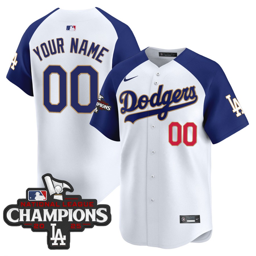 Men's Dodgers Custom Royal White Gold Trim 2025 National Custom League Champions Limited Stitched Jersey Men's Dodgers Custom Royal White Gold Trim 2025 National Custom League Champions Limited Stitched Jersey
