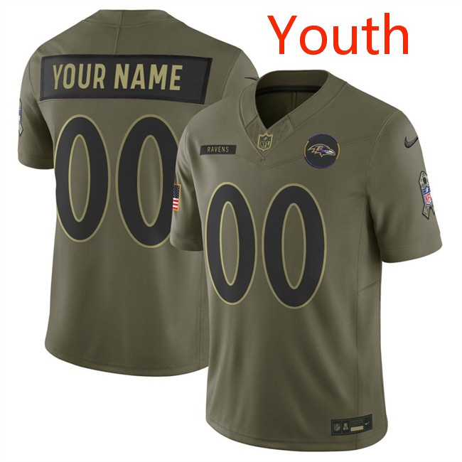 Youth Baltimore Ravens Active Player Custom Olive 2025 F.U.S.E. Salute to Service Limited Stitched Football Jersey