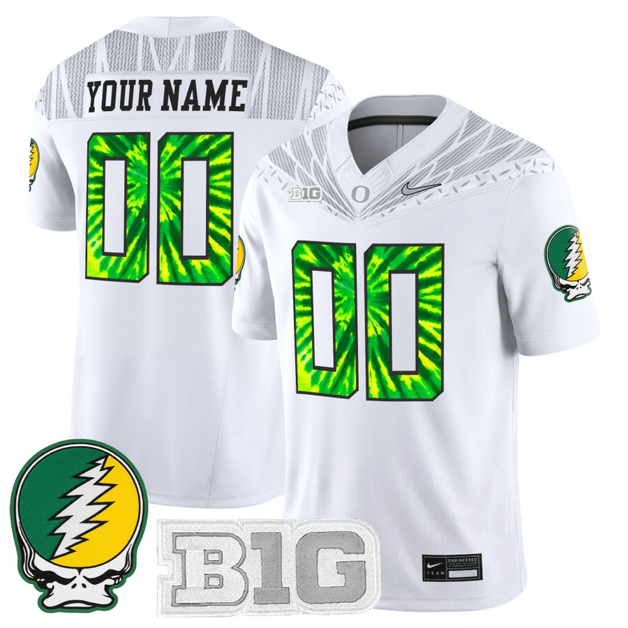Men's Oregon Ducks Custom White 2025 'Grateful Ducks' Nike Vapor F.U.S.E. Limited Stitched Football Jersey Men's Oregon Ducks Custom White 2025 'Grateful Ducks' Nike Vapor F.U.S.E. Limited Stitched Football Jersey
