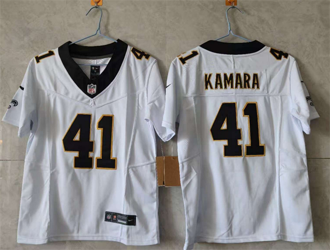Women's New Orleans Saints #41 Alvin Kamara White 2025 F.U.S.E. Vapor Stitched Football Jersey(Run Small) Women's New Orleans Saints #41 Alvin Kamara White 2025 F.U.S.E. Vapor Stitched Football Jersey(Run Small)