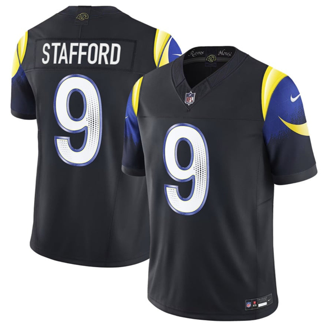 Women's Los Angeles Rams #9 Matthew Stafford Black 2025 F.U.S.E. “Rivalries” Vapor Limited Stitched Jersey(Run Small) Women's Los Angeles Rams #9 Matthew Stafford Black 2025 F.U.S.E. “Rivalries” Vapor Limited Stitched Jersey(Run Small)