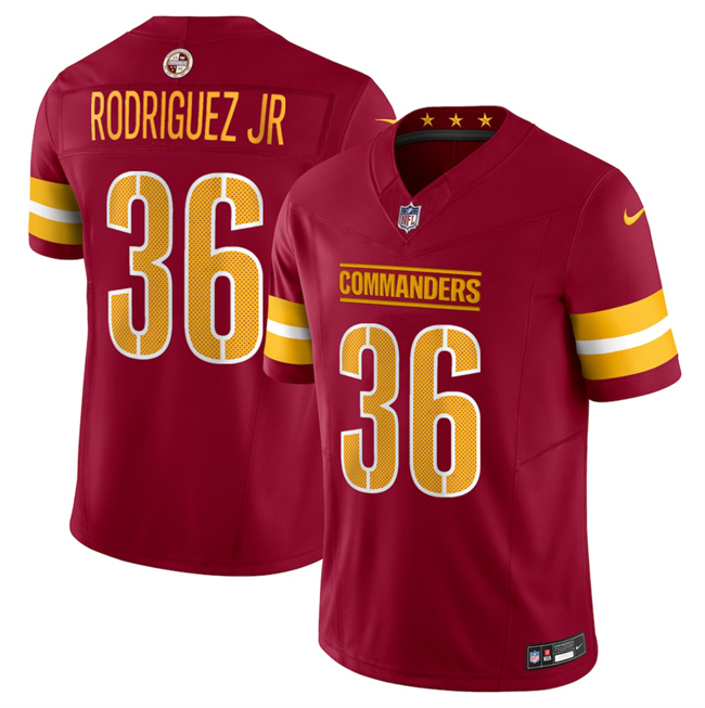 Men's Washington Commanders #36 Chris Rodriguez Jr Burgundy 2025 Draft F.U.S.E. Vapor Limited Stitched Football Jersey Men's Washington Commanders #36 Chris Rodriguez Jr Burgundy 2025 Draft F.U.S.E. Vapor Limited Stitched Football Jersey