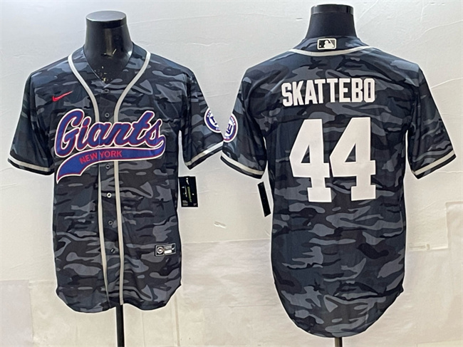 Men's New York Giants #44 Cam Skattebo Gray Camo With Patch Cool Base Stitched Baseball Jersey Men's New York Giants #44 Cam Skattebo Gray Camo With Patch Cool Base Stitched Baseball Jersey