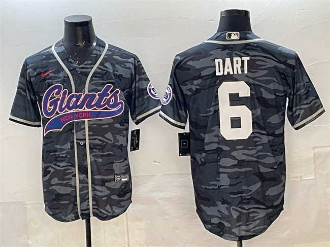 Men's New York Giants #6 Jaxson Dart Gray Camo With Patch Cool Base Stitched Baseball Jersey Men's New York Giants #6 Jaxson Dart Gray Camo With Patch Cool Base Stitched Baseball Jersey