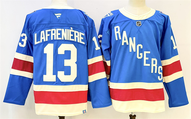 Men's New York Rangers #13 Alexis Lafreniere Blue 2025 Stitched Hockey Jersey Men's New York Rangers #13 Alexis Lafreniere Blue 2025 Stitched Hockey Jersey