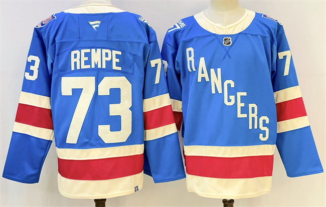 Men's New York Rangers #73 Matt Rempe Blue 2025 Stitched Hockey Jersey Men's New York Rangers #73 Matt Rempe Blue 2025 Stitched Hockey Jersey