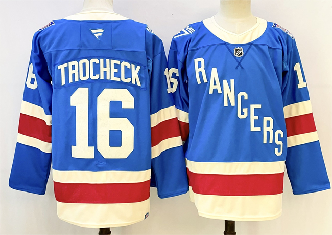 Men's New York Rangers #16 Vincent Trocheck Blue 2025 Stitched Hockey Jersey Men's New York Rangers #16 Vincent Trocheck Blue 2025 Stitched Hockey Jersey