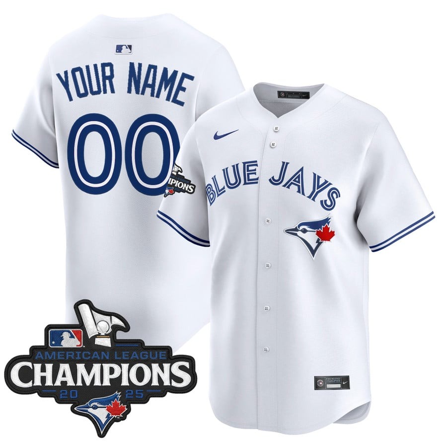Men's Toronto Blue Jays Custom White 2025 American League Champions  Limited Stitched Jersey