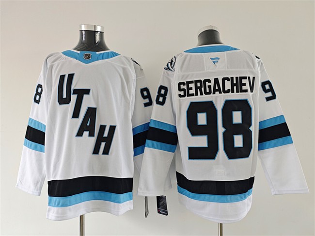 Men's Utah Mammoth #98 Mikhail Sergachev White 2025 Stitched Hockey Jersey Men's Utah Mammoth #98 Mikhail Sergachev White 2025 Stitched Hockey Jersey