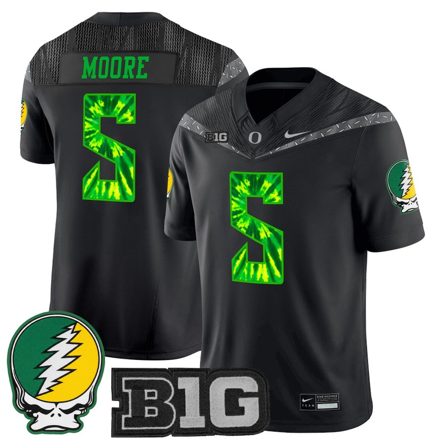 Men's Oregon Ducks #5 Dante Moore Black 'Grateful Ducks' F.U.S.E. 2025 Vapor Limited Stitched Jersey