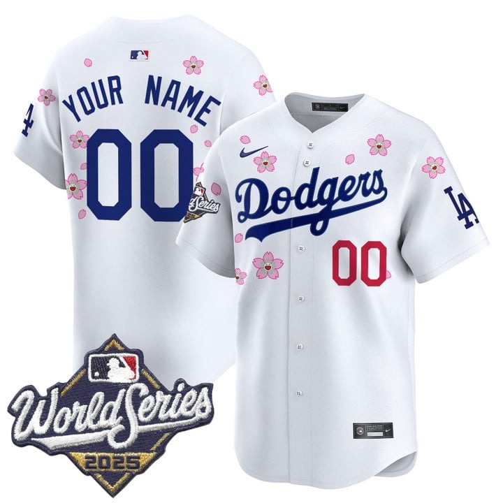 Men's Dodgers Custom White 2025 World Series x Tokyo Series Nike Limited Stitched Jersey