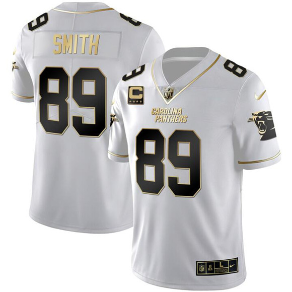 Men's Carolina Panthers #89 Steve Smith White Gold With 4-Star C Patch Vapor Limited Stitched Football Jersey Men's Carolina Panthers #89 Steve Smith White Gold With 4-Star C Patch Vapor Limited Stitched Football Jersey