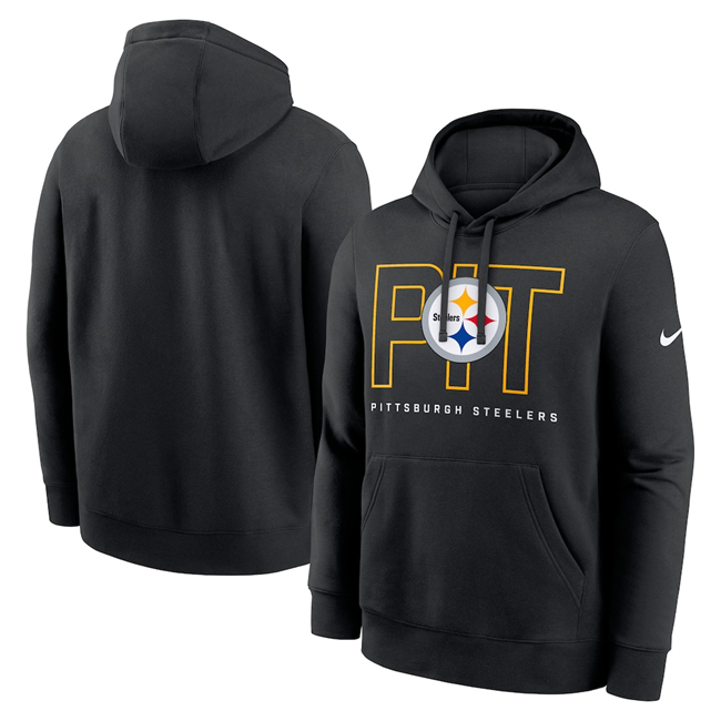 Men's Pittsburgh Steelers Black Busted Play Club Fleece Pullover Hoodie