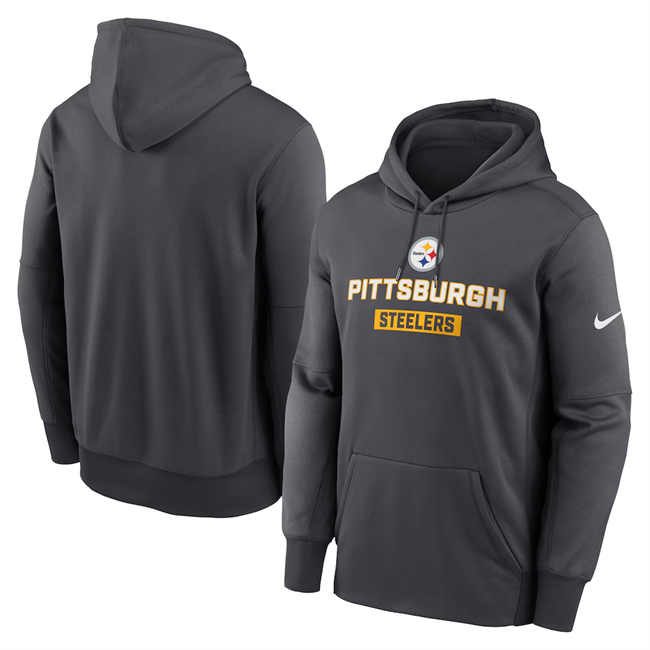 Men's Pittsburgh Steelers Anthracite Toss Sweep Performance Pullover Hoodie