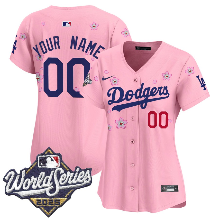Women's Dodgers Custom 2025 World Series x Tokyo Series Limited Stitched Jersey - Cherry Blossom