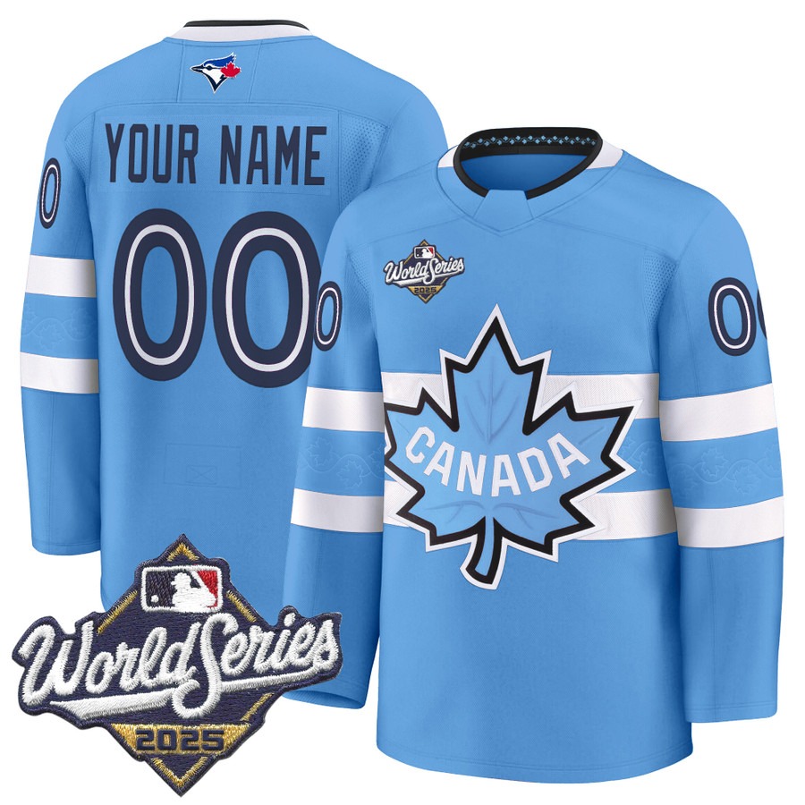 Men's Toronto Blue Jays Custom 2025 World Series Premium Stitched Canada  Hockey Style Jersey - Powder Blue