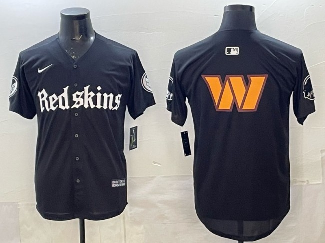 Men's Washington Redskins Big Logo Commanders Black 'Gothic Capitol Shadows Edition' Stitched Baseball Jersey Men's Washington Redskins Big Logo Commanders Black 'Gothic Capitol Shadows Edition' Stitched Baseball Jersey