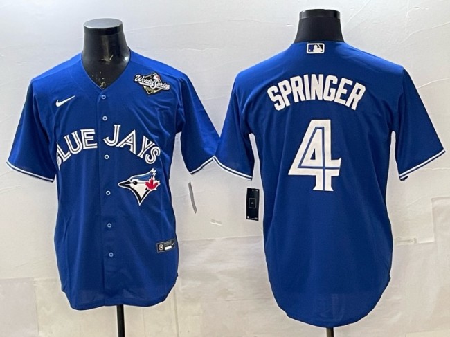 Men's Toronto Blue Jays #4 George Springer Royal 2025 World Series Limited Stitched Baseball Jersey