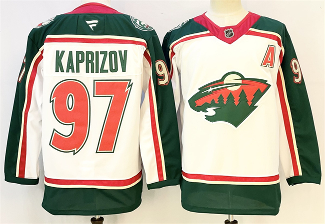 Men's Minnesota Wild #97 Kirill Kaprizov White 2025 With A Patch 25th Anniversary Stitched Hockey Jersey Men's Minnesota Wild #97 Kirill Kaprizov White 2025 With A Patch 25th Anniversary Stitched Hockey Jersey