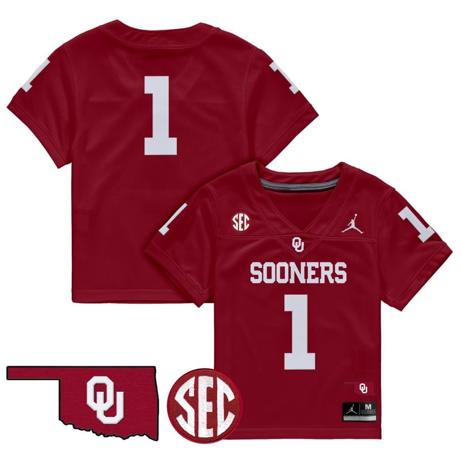 Toddlers Oklahoma Sooners #1 Crimson Jordan Brand Stitched Football Jersey