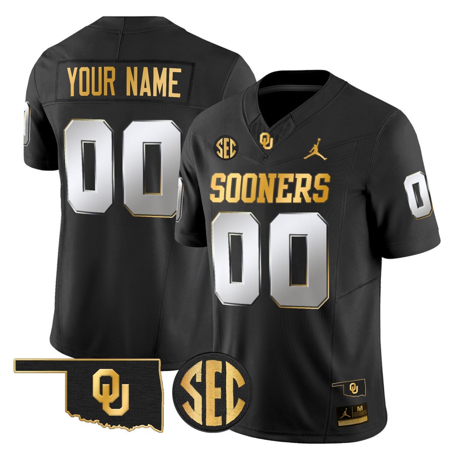 Men's Oklahoma Sooners Custom Black Limited Gold 2025 Vapor F.U.S.E. Limited Stitched Football Jersey