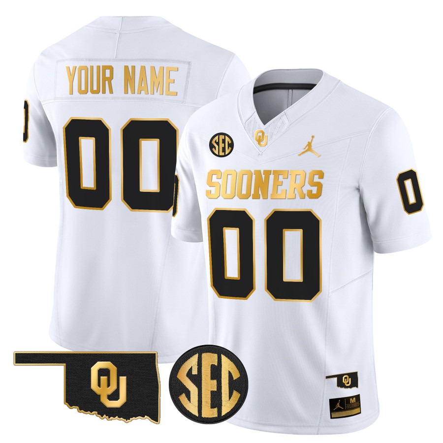 Men's Oklahoma Sooners Custom White Gold 2025 Vapor F.U.S.E. Limited Stitched Football Jersey