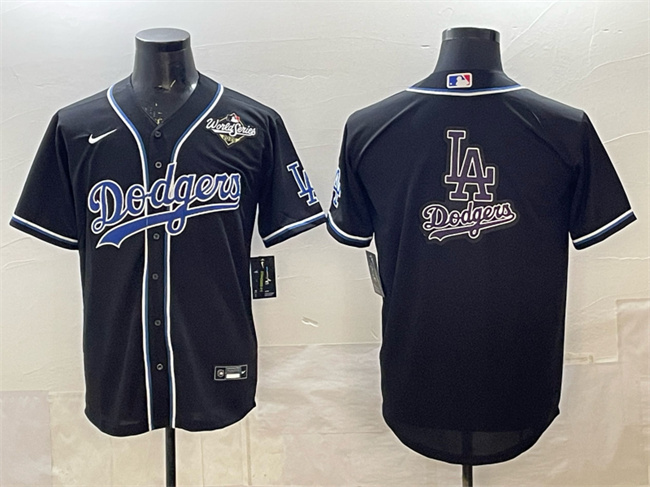 Men's Los Angeles Dodgers Team Big Logo Black Fashion 2025 World Series Cool Base Stitched Baseball Jersey 004