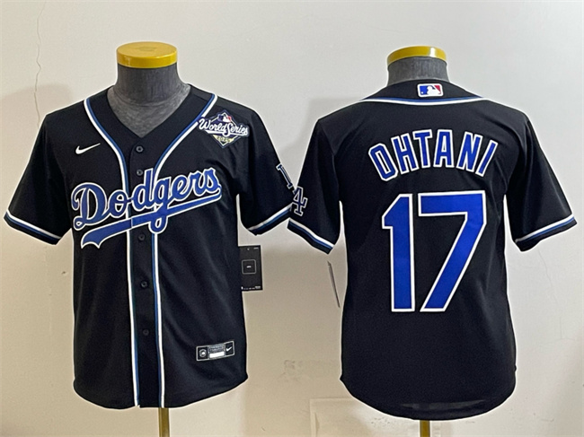 Youth Los Angeles Dodgers #17 Shohei Ohtani Black Fashion 2025 World Series Cool Base Stitched Baseball Jersey