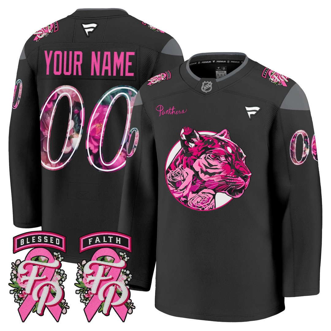 Men's Florida Panthers Custom Black 'Pink in the Rink' 2025 Premium Stitched Hockey Jersey