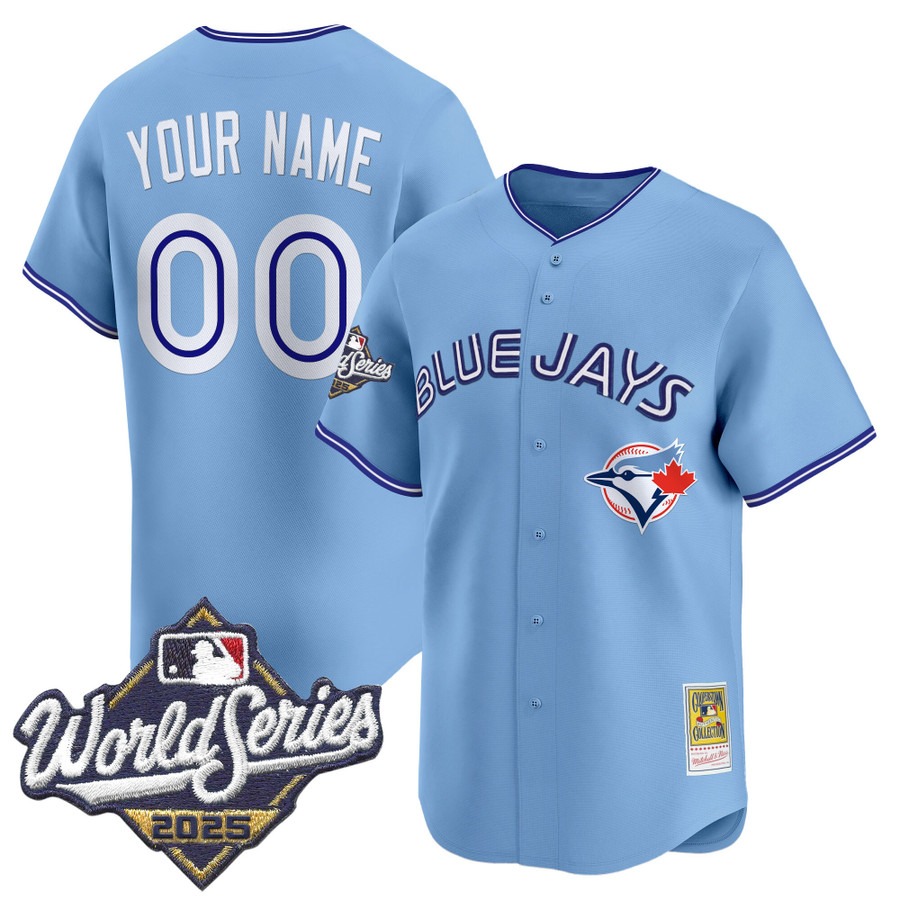 Men's Toronto Blue Jays Custom Throwback 2025 World Series Patch Limited Stitched Jersey Powder Blue