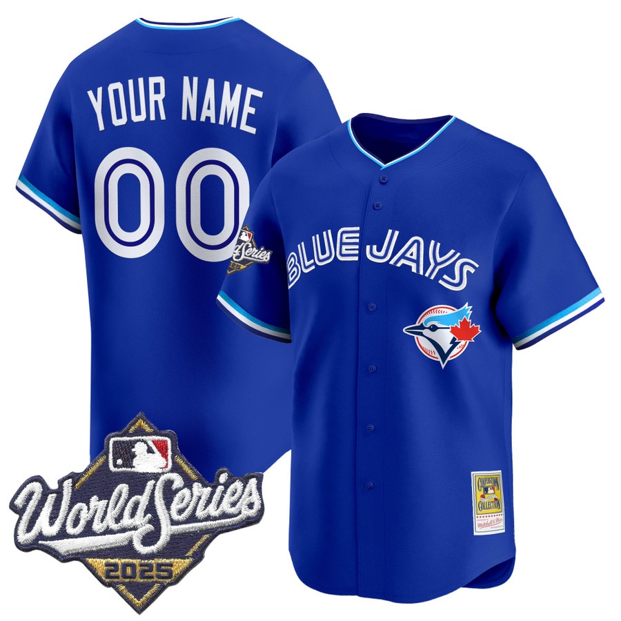 Men's Toronto Blue Jays Custom Throwback 2025 World Series Patch Limited Stitched Jersey Royal