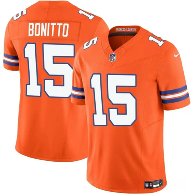 Women's Denver Broncos #15 Nik Bonitto Orange F.U.S.E. Throwback Vapor Limited Stitched Football Jersey(Run Small)