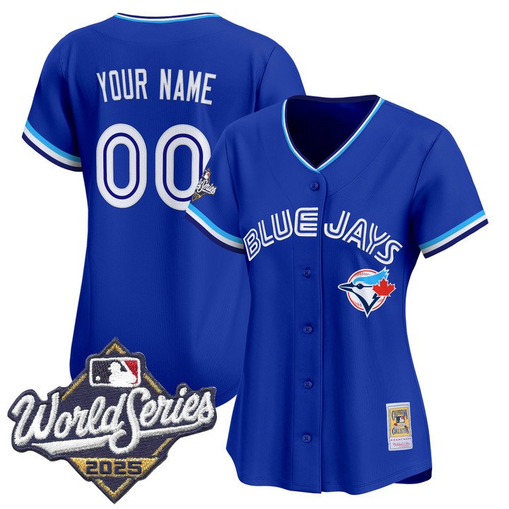 Women's Toronto Blue Jays Custom Throwback 2025 World Series Patch Limited Stitched Jersey Royal
