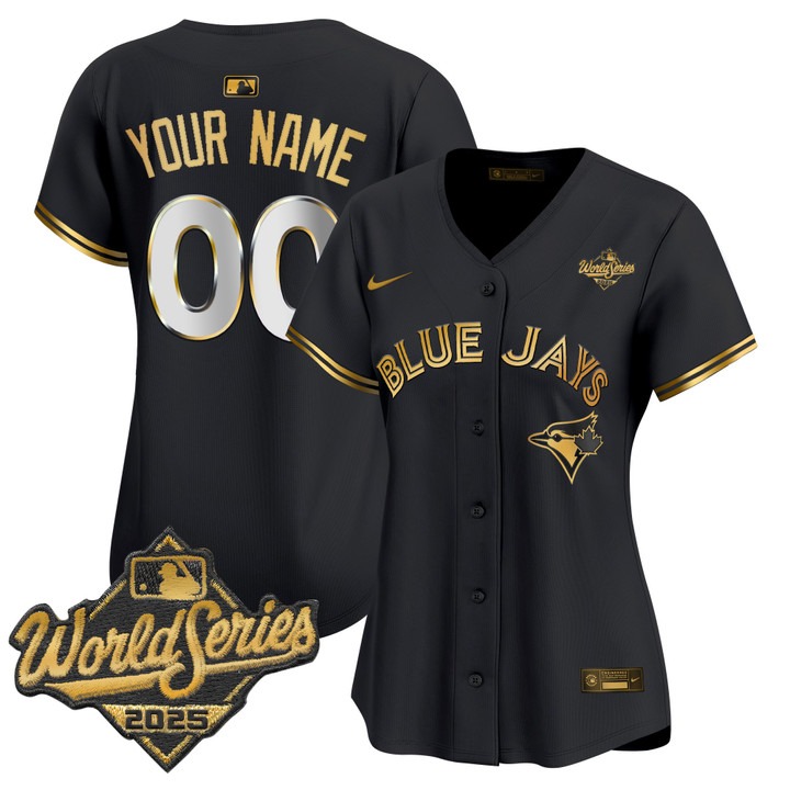 Women's Toronto Blue Jays Custom 2025 World Series Limited V2 Stitched Jersey  - Black Gold
