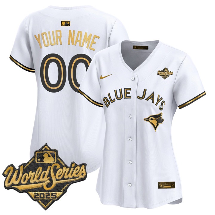 Women's Toronto Blue Jays Custom 2025 World Series Limited V2 Stitched Jersey  - White Gold