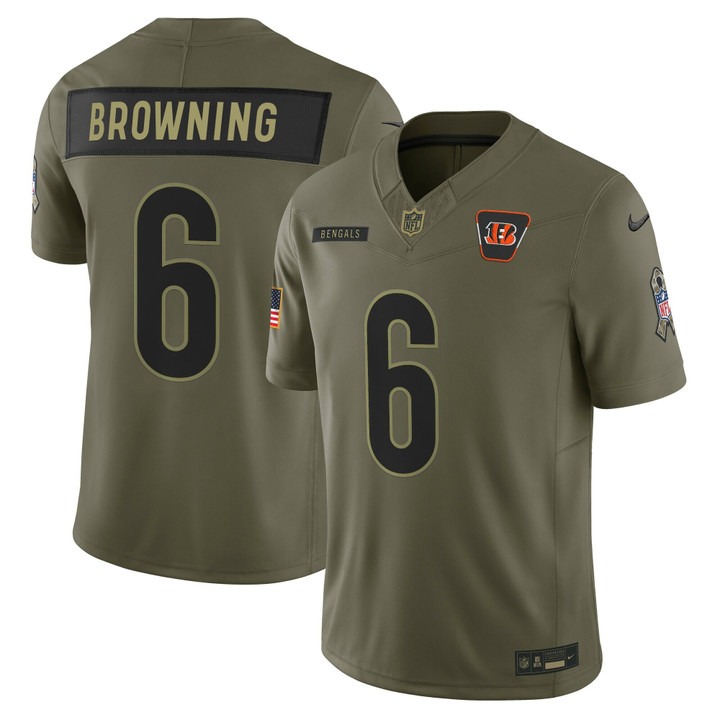 Men's Cincinnati Bengals #6 Jake Browning Olive F.U.S.E. 2025 Salute to Service Vapor Limited Stitched Jersey Men's Cincinnati Bengals #6 Jake Browning Olive F.U.S.E. 2025 Salute to Service Vapor Limited Stitched Jersey