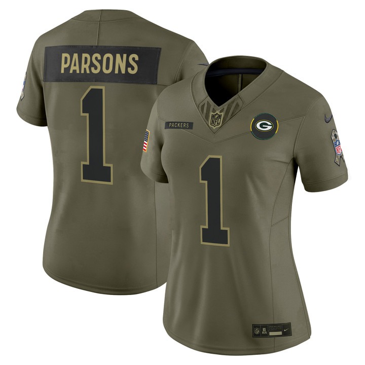 Women's Green Bay Packers #1 Micah Parsons Olive F.U.S.E. 2025 Salute to Service Vapor Limited Stitched Jersey