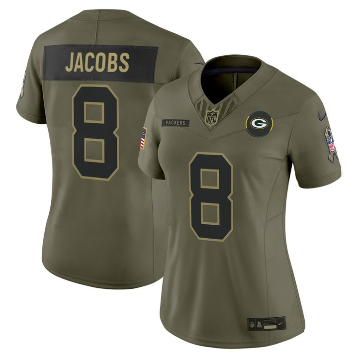 Women's Green Bay Packers #8 Josh Jacobs Olive F.U.S.E. 2025 Salute to Service Vapor Limited Stitched Jersey