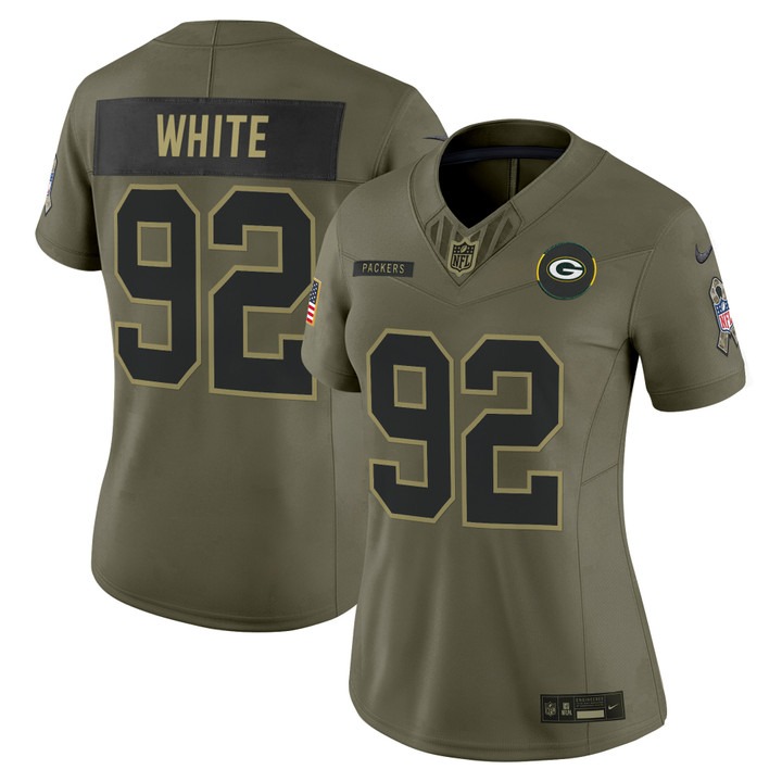Women's Green Bay Packers #92 Reggie White Olive F.U.S.E. 2025 Salute to Service Vapor Limited Stitched Jersey