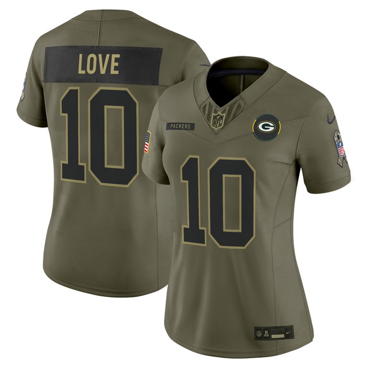 Women's Green Bay Packers #10 Jordan Love Olive F.U.S.E. 2025 Salute to Service Vapor Limited Stitched Jersey