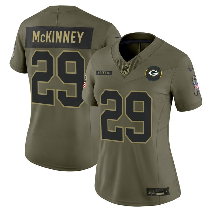Women's Green Bay Packers #29 Xavier McKinney Olive F.U.S.E. 2025 Salute to Service Vapor Limited Stitched Jersey