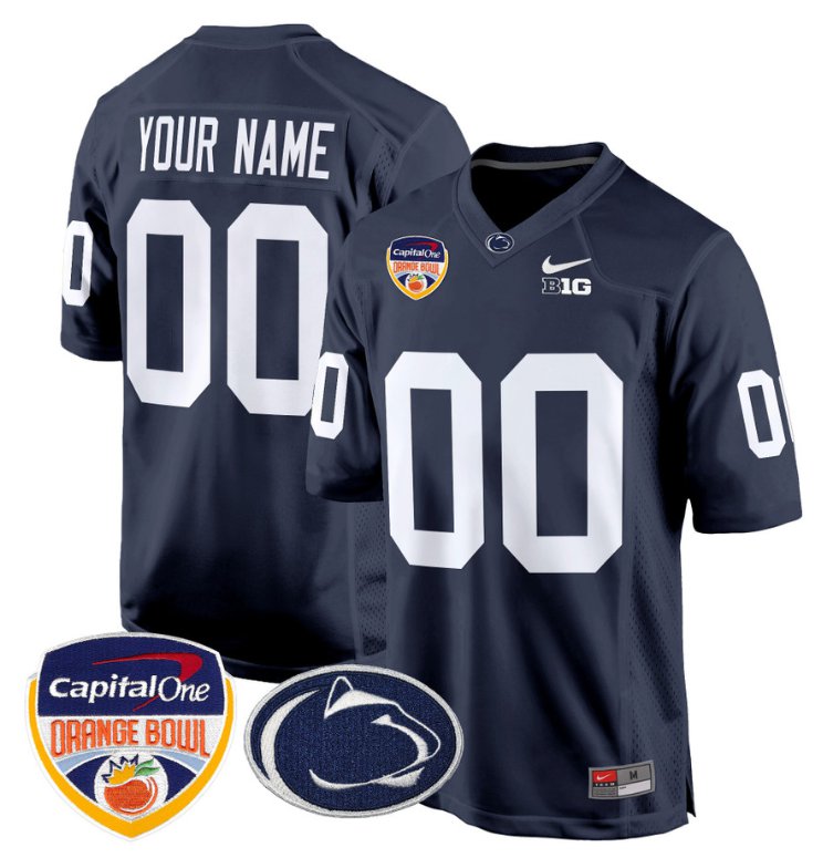 Men's Active Player Custom Penn State Jersey Name Number Orange Bowl Patch Football Navy