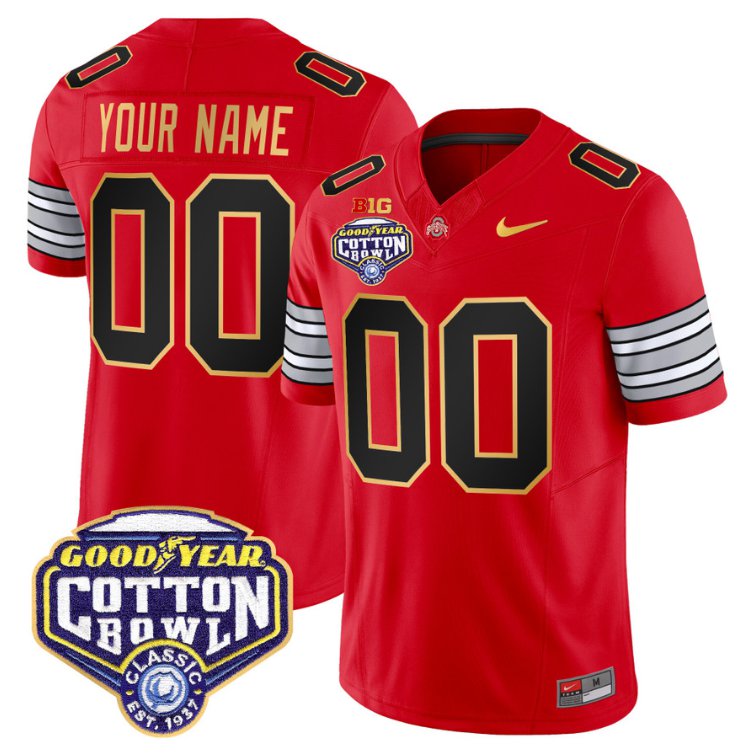 Men's Active Player Custom Ohio State Jersey 'Heritage Stripe' Cotton Bowl Patch Red