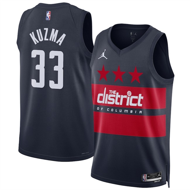 Men's Washington Wizards #33 Kyle Kuzma Navy 2024-25 Statement Edition Stitched Basketball Jersey