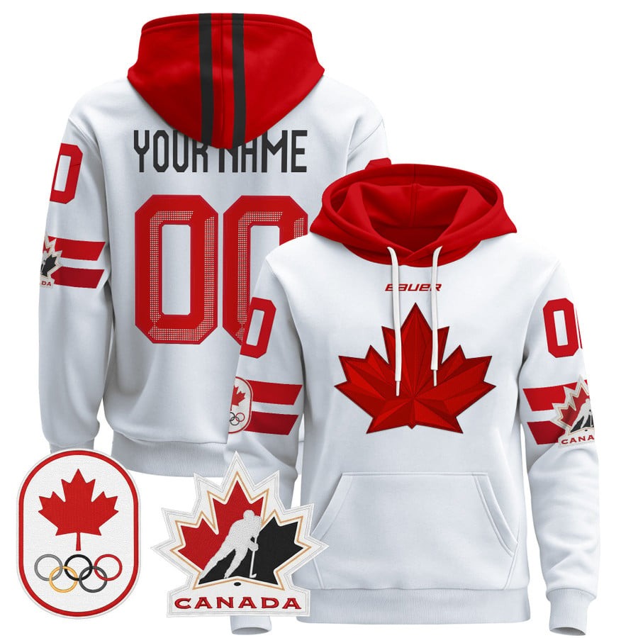 BAUER x 2026 Canada Olympic Custom Stitched Pullover Hoodie White