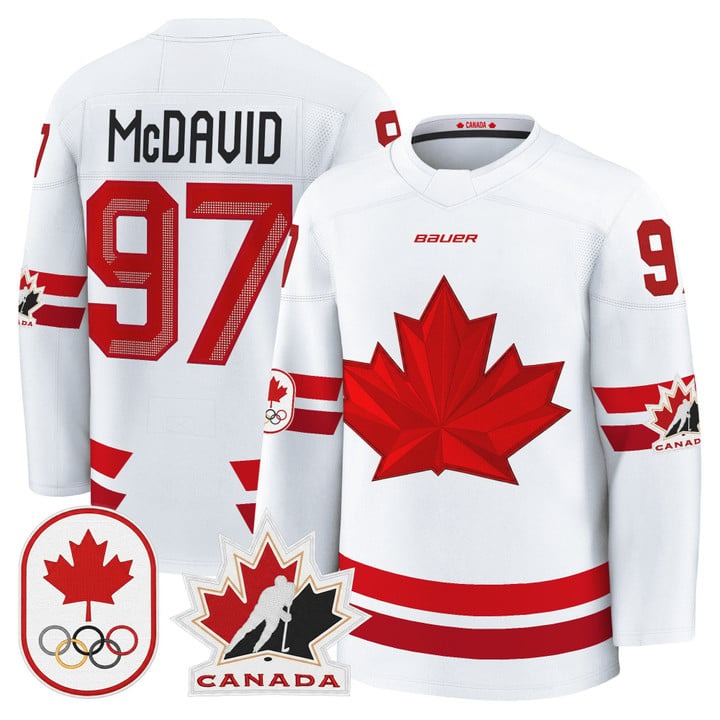 Men's BAUER x 2026 Olympic Canada #97 Connor McDavid White Premium Stitched Hockey Jersey